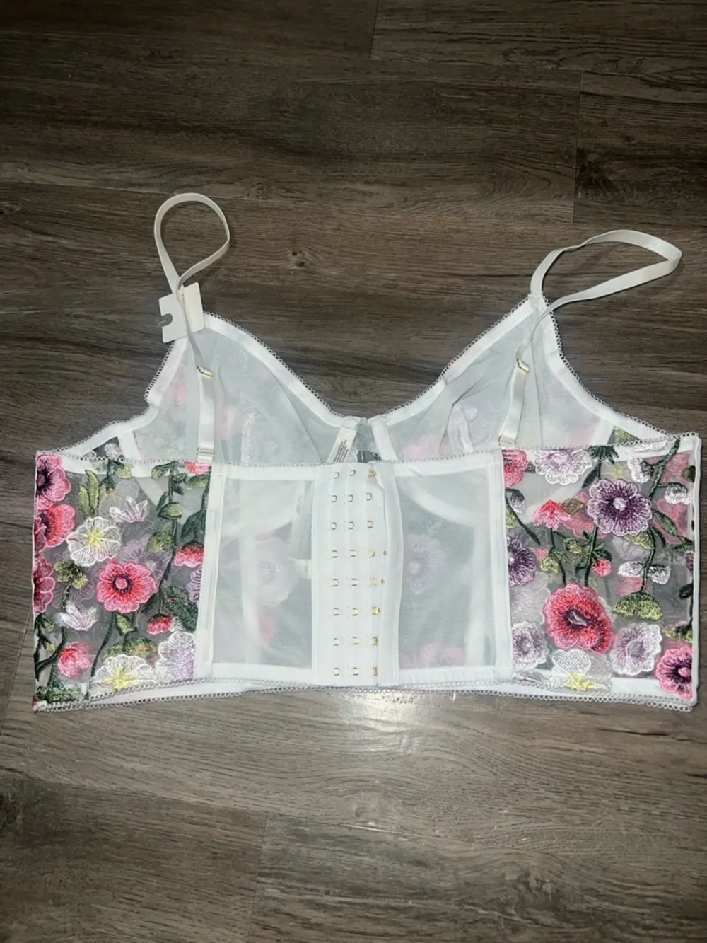Anthropologie Sheer Bralette with Pink Floral Embroidery nwt xl - Picture 3 of 3